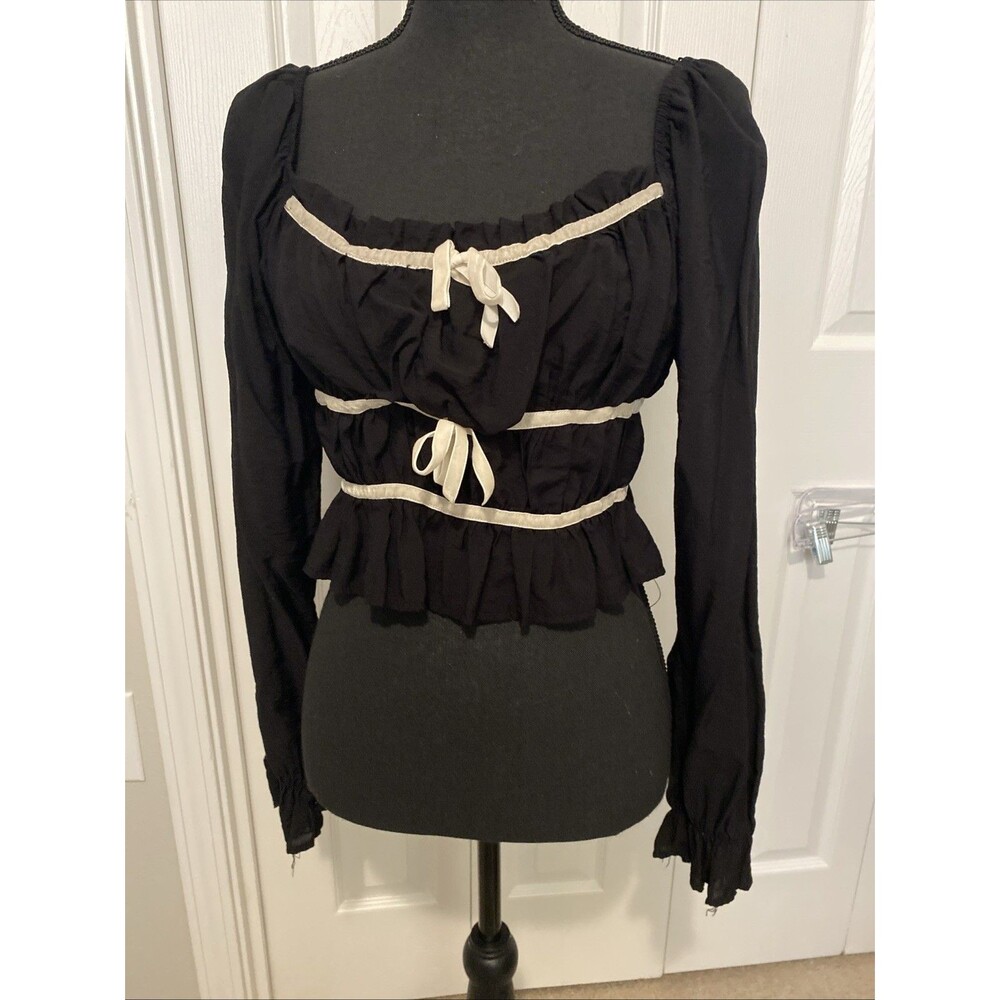 Thirty Thirty Milkmaid Puff Sleeve Black Crop Top Sz L Coquette Peasant Boho